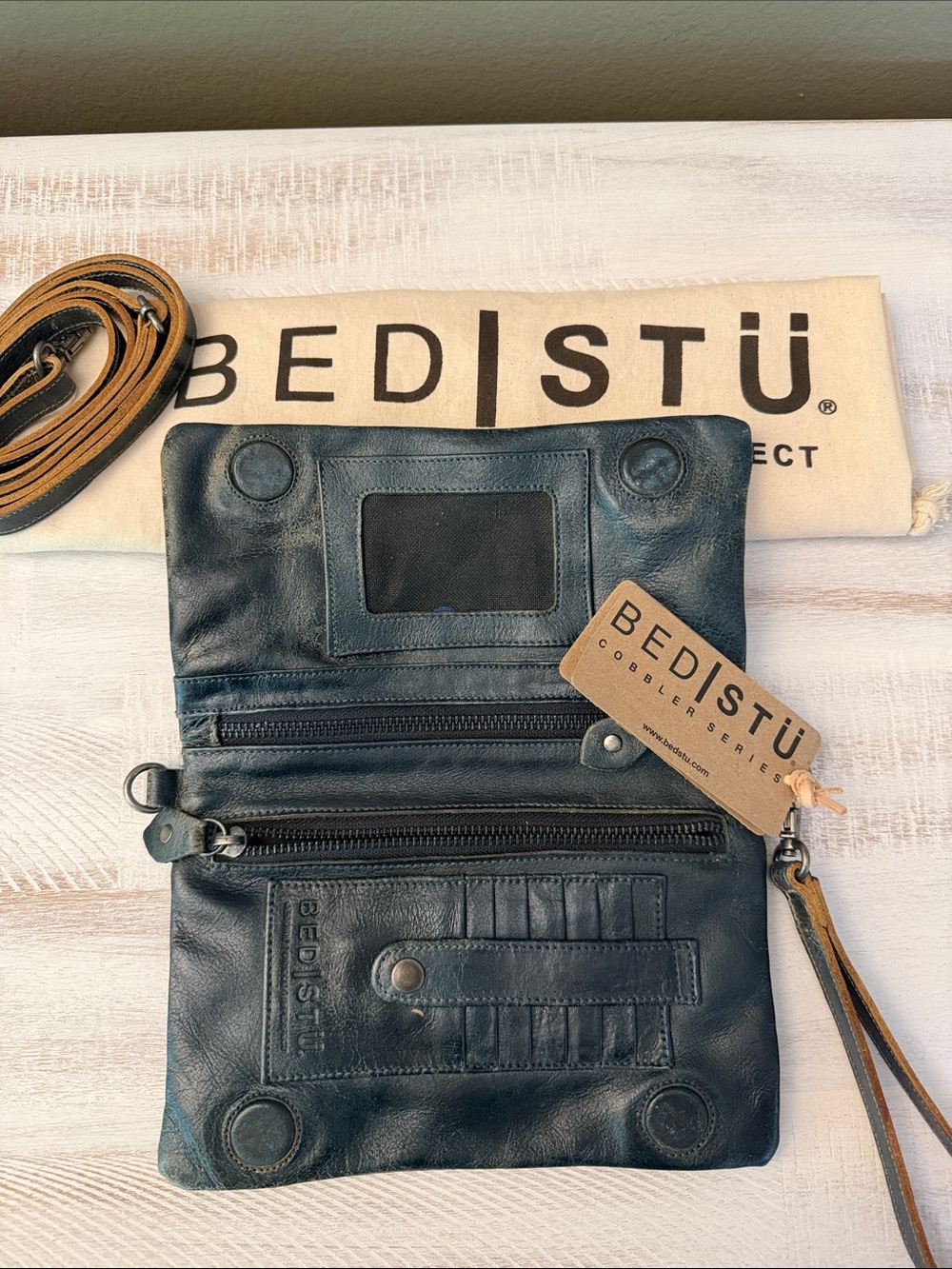 BED/STU Cadence Wristlet Crossbody Wallet. Dark Teal Lux.